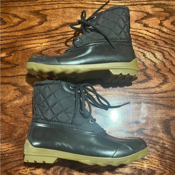 Sperry Saltwater Duck Rain Boot Waterproof Girls 3 Black Used MSRP $75 - Picture 4 of 6